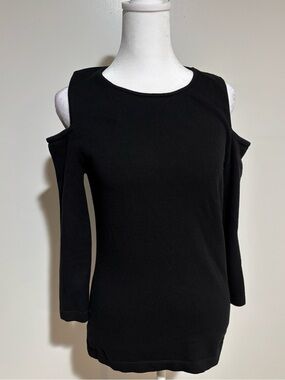 Ann Taylor Black Cold-Shoulder Long Sleeve Top